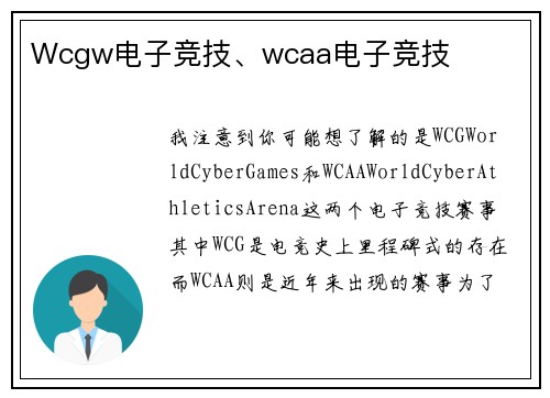 Wcgw电子竞技、wcaa电子竞技
